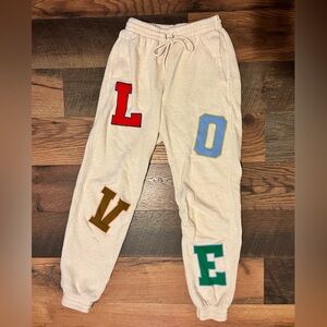 Aerie Cream Joggers with Colorful Lettering
